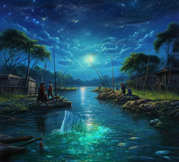 夜钓天堂探秘，南方夜色渔乡，鱼跃欢腾美景地,夜钓天堂探秘，南方夜色渔乡，鱼跃欢腾美景地,风光,第1张