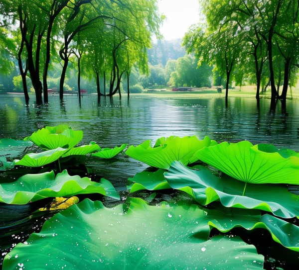 翠绿荷叶映池塘，难忘的湖畔美景,翠绿荷叶映池塘，难忘的湖畔美景,景点,自然,第1张